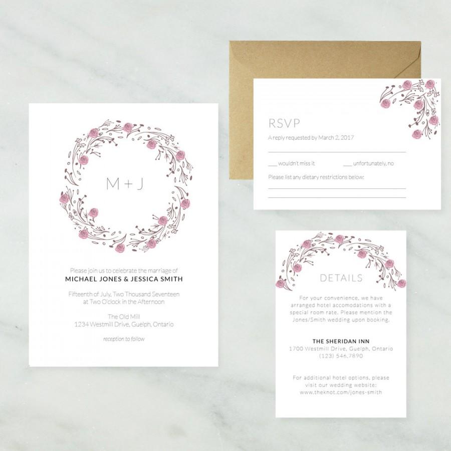 Hochzeit - Printable Floral Wreath Wedding Invitation 