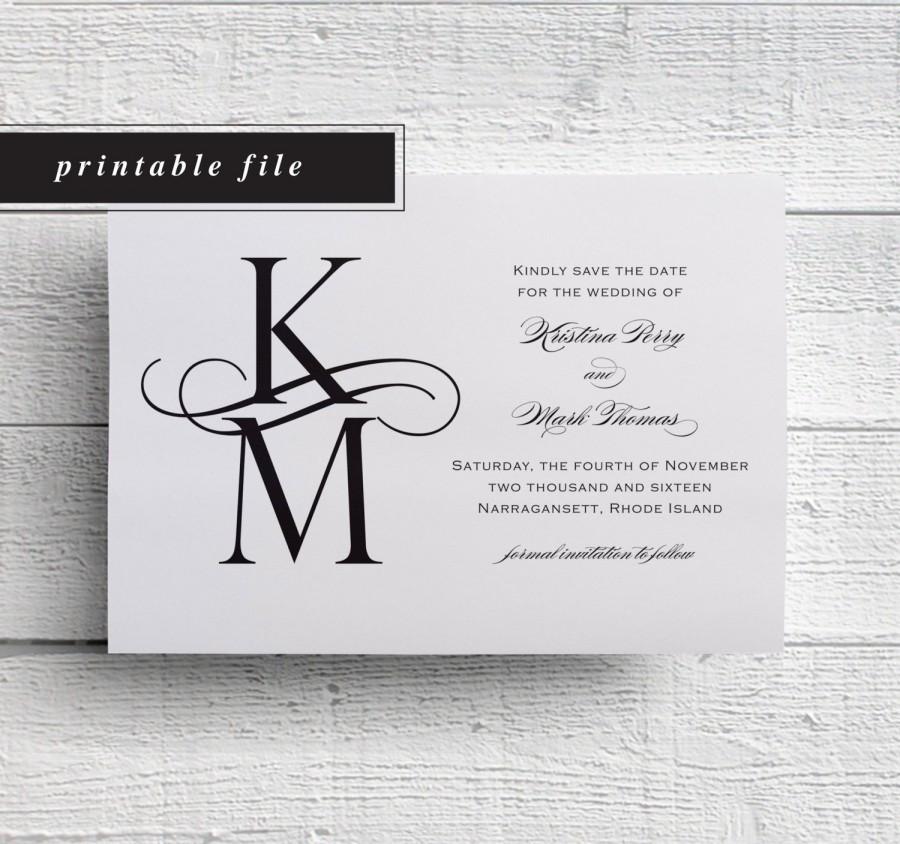 Wedding - Monogram Save the Date Black and White Save the Date Printable