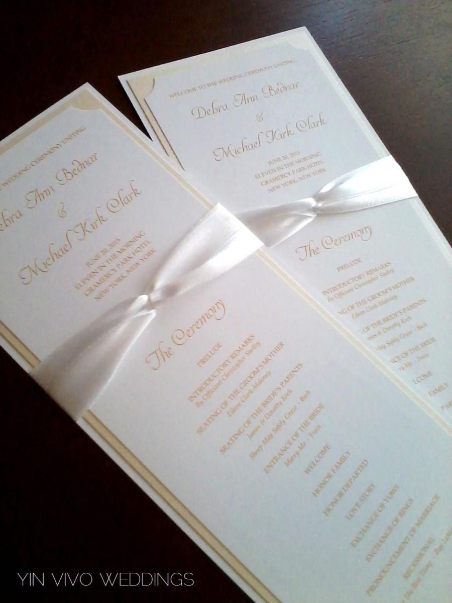 Hochzeit - Wedding Program in Custom Colors, Fonts, Double Sided with Ribbon Knot - Bistro Collection SAMPLE