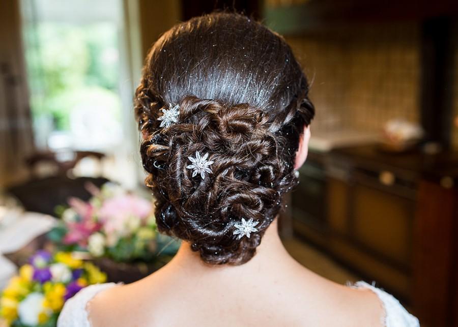 Mariage - Wedding Hair Pin Crystal Flower Art Deco Vintage Style Bridal Hair Jewelry