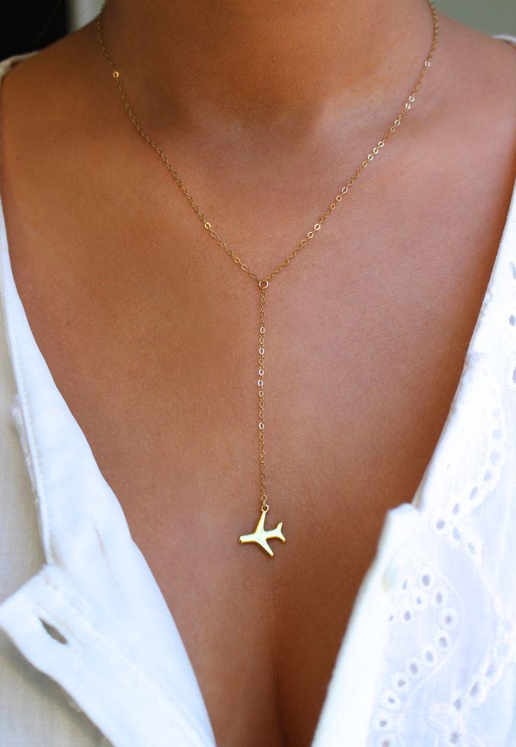 Hochzeit - Airplane Gold Or Silver Lariat Necklace, Travel Inspired Jewelry, Airplane Necklace, Pilot Necklace, World Traveler, Wanderlust Jewelry, Jet