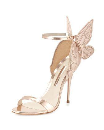 زفاف - Chiara Butterfly Wing Ankle-Wrap Sandal, Gold