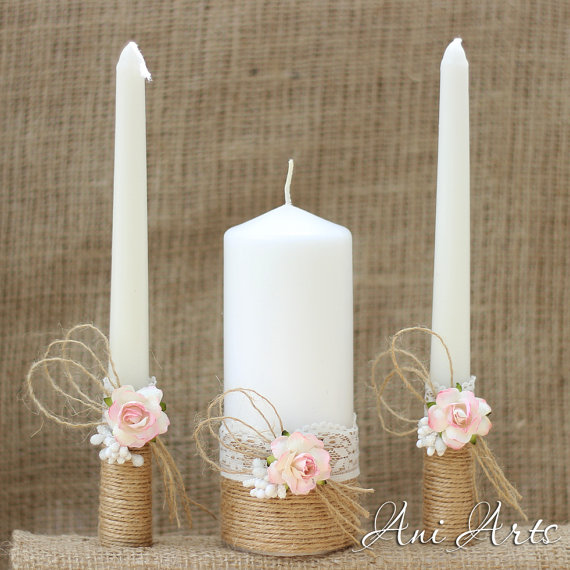 Hochzeit - Wedding Unity Candle Set, Rustic Wedding Unity Candles, Bride and Groom Unity Candles