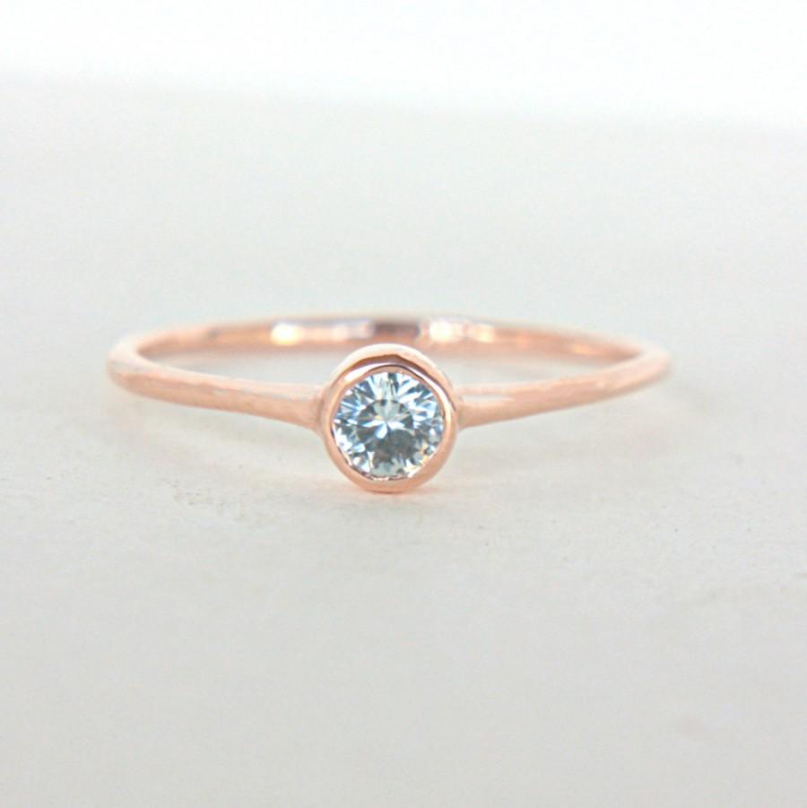 Wedding - White Sapphire Ring 14k Rose Gold Natural Sapphire Diamond Alternative Gold Ring Made in Your Size Sapphire Engagement Ring