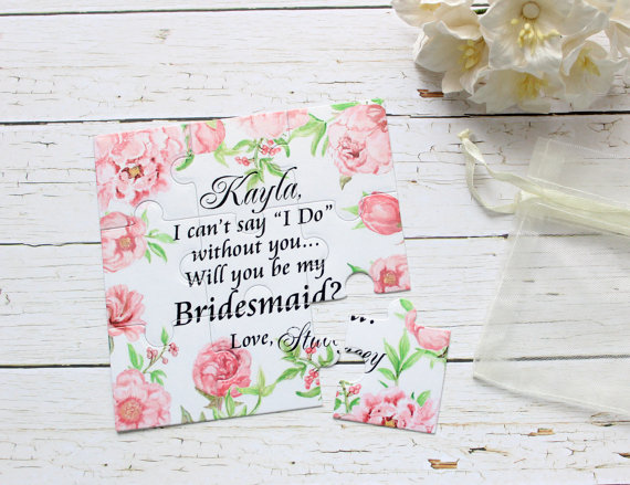 Hochzeit - Will You Be My Bridesmaid Proposal Puzzle Flowergirl Invitation Asking Maid of Honor Peoniwes Puzzle Bridesmaid Wedding Invitation
