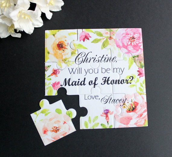 Mariage - Will You Be My Bridesmaid Flower Puzzle Proposal Bridesmaid Invitation Asking Maid of Honor Flowergirl Invitation Rustic Wedding Invitation