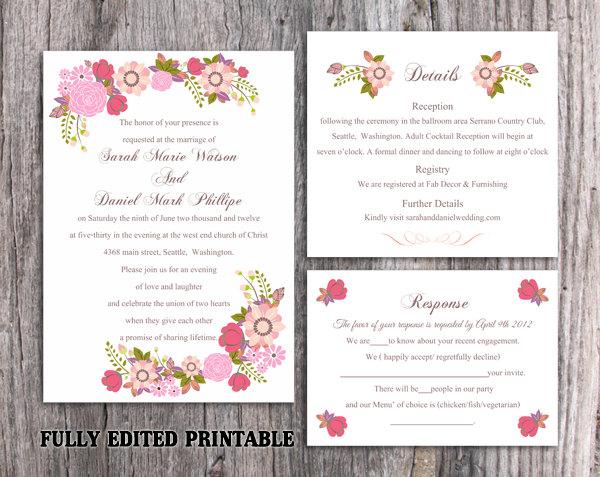زفاف - Printable Wedding Invitation Suite Printable Boho Invitation Floral Wedding Invitation Pink Invitation Download Invitation Edited PDF file