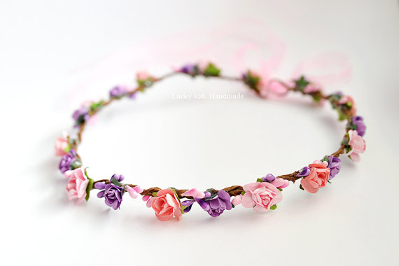 Mariage - Pink purple flower crown - Flower Girl Crown - Bridesmaid crowns -Bridal Flower Crown - Wildflower Rose Flower Crown - Photo Prop - Halo