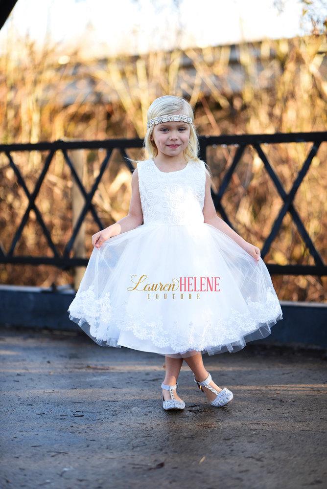 Wedding - Amelie White Lace Flower Girl Dress