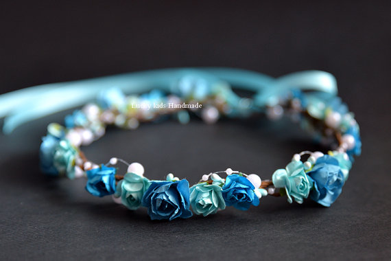 زفاف - Blue flower crown - Blue Floral crown - Wedding halo - Flower girls halo - Blue hair wreath - Blue Boho crown - Blue Bridal Headpiece