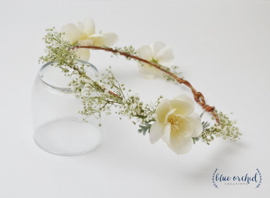 Wedding - Baby's Breath Flower Crown - Dried Baby's Breath, Gypsophila, Boho Flower Crown, Dried Flowers, White Flower Crown, Baby's Breath Crown