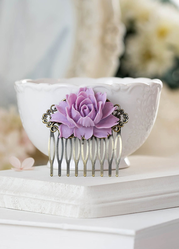 زفاف - Lavender Hair Comb, Lavender Lilac Purple Wedding Hair Accessory, Bridal Hair Comb, Bridesmaid Gift, Bridal Hairpiece, Lilac Flower Comb
