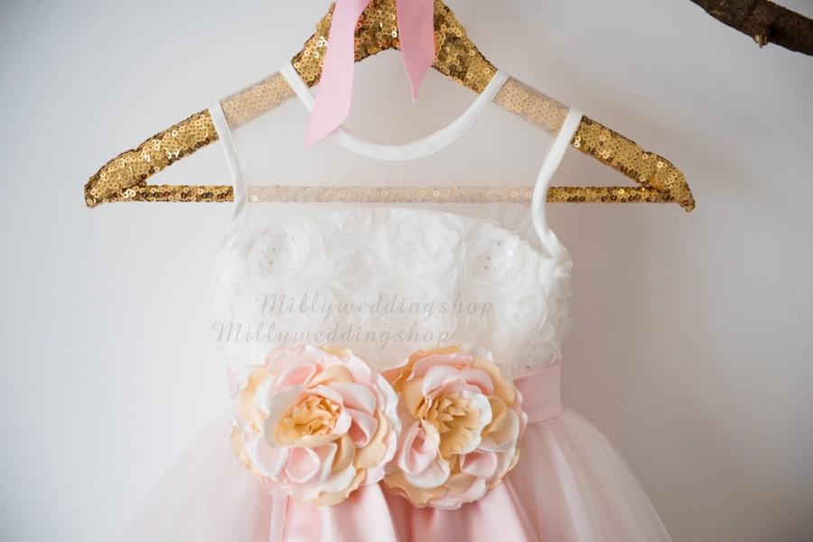 blush pink tulle flower girl dress