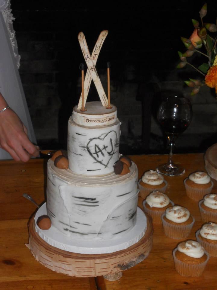 زفاف - Rustic Birch Ski Wedding Cake Topper - Special order with woodburning