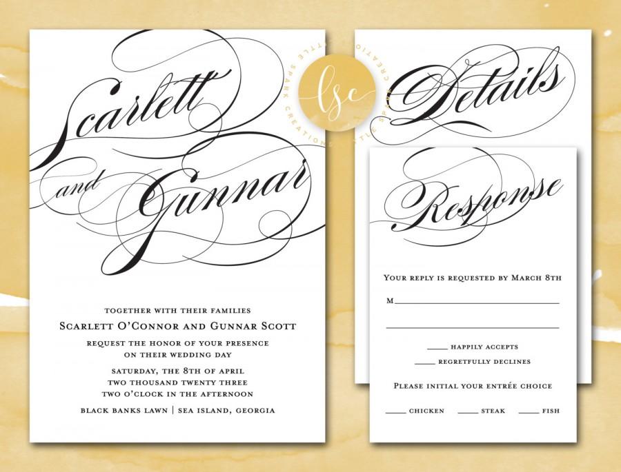 Hochzeit - Elegant Script Wedding Invitation Printable, Printable Wedding Invite, DIY PDF Wedding Invitation Download, Modern Calligraphy Wedding