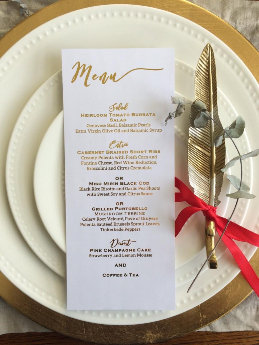 Mariage - Gold foil menu card/dinner menu/wedding menu/wedding menu card/ wedding place setting/ gold menu/place card/escort card/ dinner menu