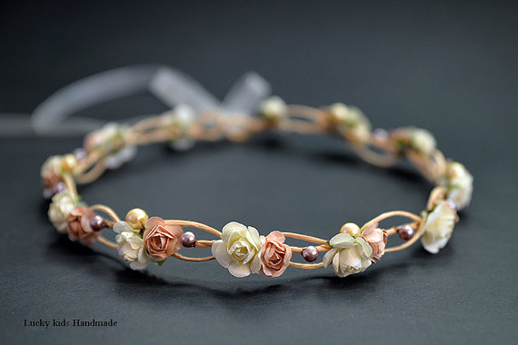 Свадьба - Cream Flower Crown - Cream Flower Headband - Neutral Floral crown - Crown with pearls - Cream natural halo -Boho crown - Wedding accessories