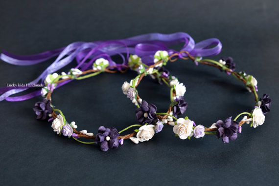 زفاف - Dark Purple flower crown, Plum floral crown, Hair wreath Floral crown, Flower girl Boho crown, Plum Halo Violet floral crown Hippie Headband