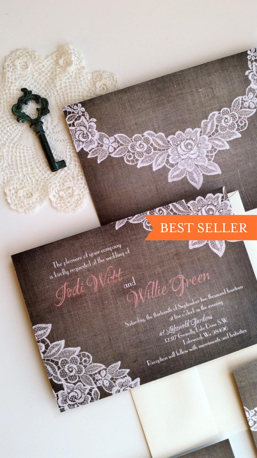 Wedding - RUSTIC WEDDING INVITATION suite with burlap and lace {Albany dark}