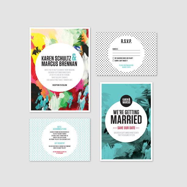 Hochzeit - Colourful Wedding Invitation - Karen Wedding Invitation Suite - Printable, modern, polka dots, wedding invite