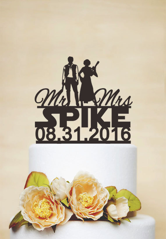 Mariage - Star Wars Wedding Cake Topper, Han and Leia Cake Topper, Mr and Mrs Cake Topper with the date,Custom Cake Topper, I love you I know-C154