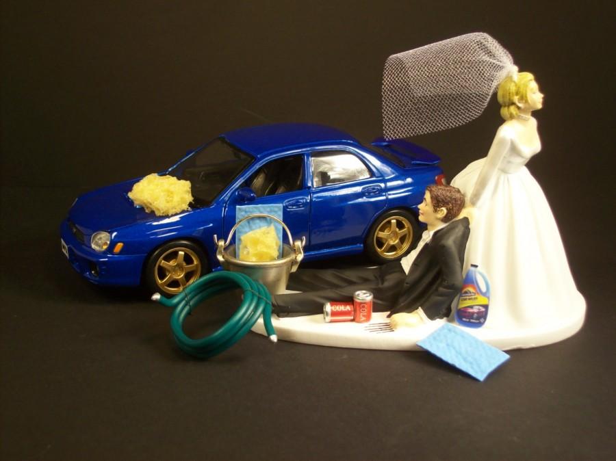 Wedding - AUTO CAR Wash 2006 Subaru Impreza STI Wrx Blue Bride and Groom Funny Wedding Cake Topper Groom's Cake
