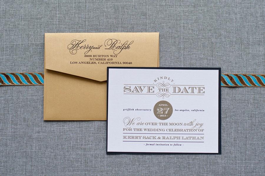 Wedding - Art Deco Save the Date, Gatsby Inspired Save the Date,  Formal Black Save the Date, Gold Save the Date - Custom - Kerry and Ralph