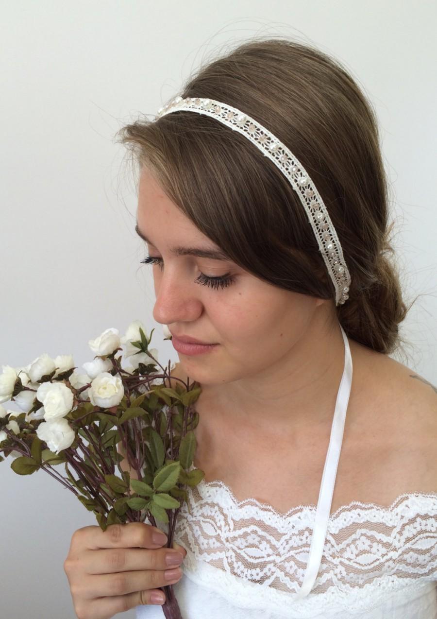 زفاف - Bridal Hair Wrap, Wedding Lace Headband, Pearls and Crystals Embroidered Hair Jewelry, Bridal Headpiece, Wedding Hairband, Women's Gift