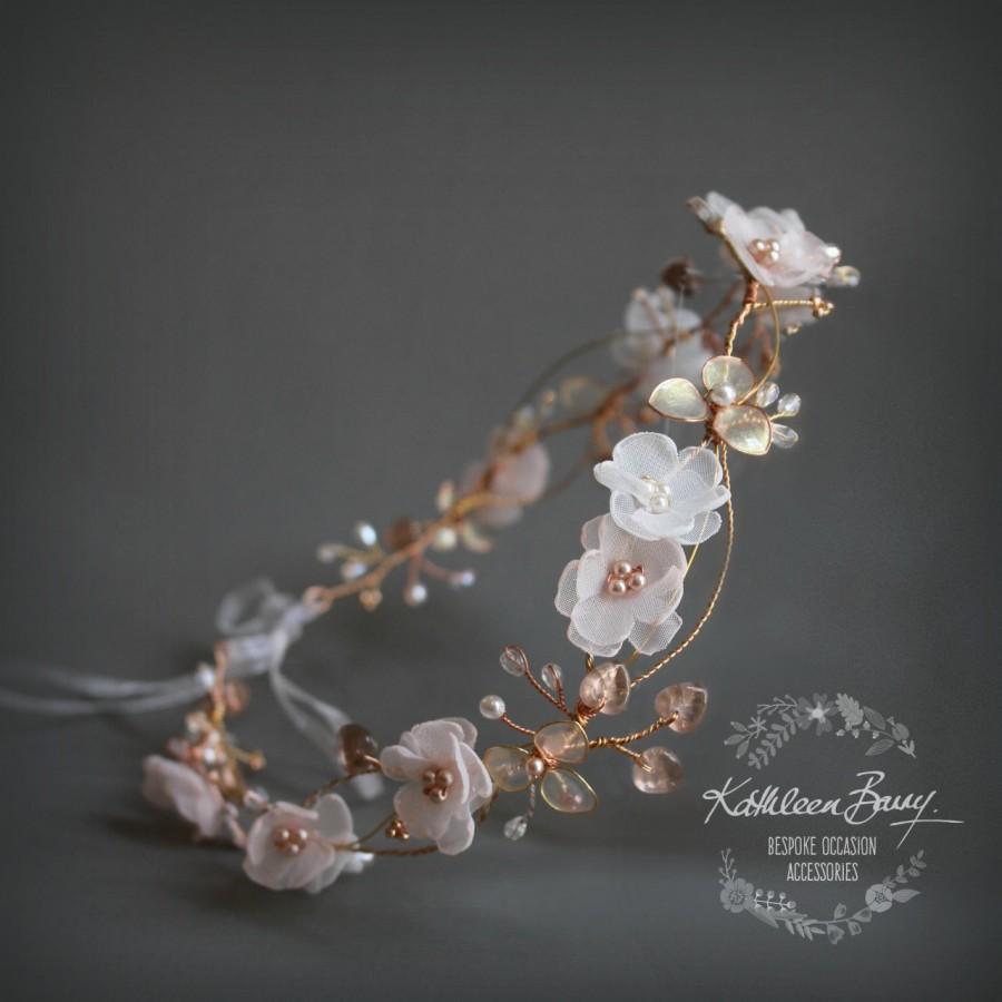 Свадьба - Rose gold blush pink headband - wreath floral crown circlet  - bridal hair accessories - wedding STYLE: Elaine