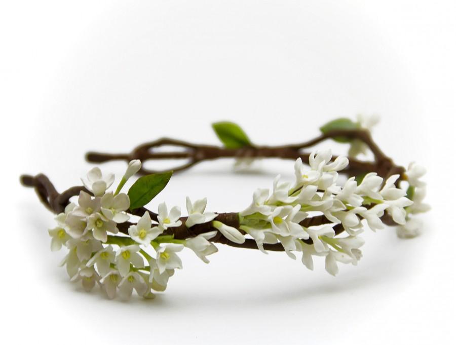 زفاف - White lilac flower hair wreath, bridal hair accessory, wedding circlet Headband, flower headband, wedding headpiece, headpiece, rustic
