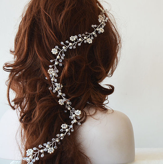 Wedding - Bridal Hair Vine, Wedding hair vine, Pearl hair vine, Long Pearl hair vine, Bohemian bridal headpiece, Hair Accessories, Hair Jewelry