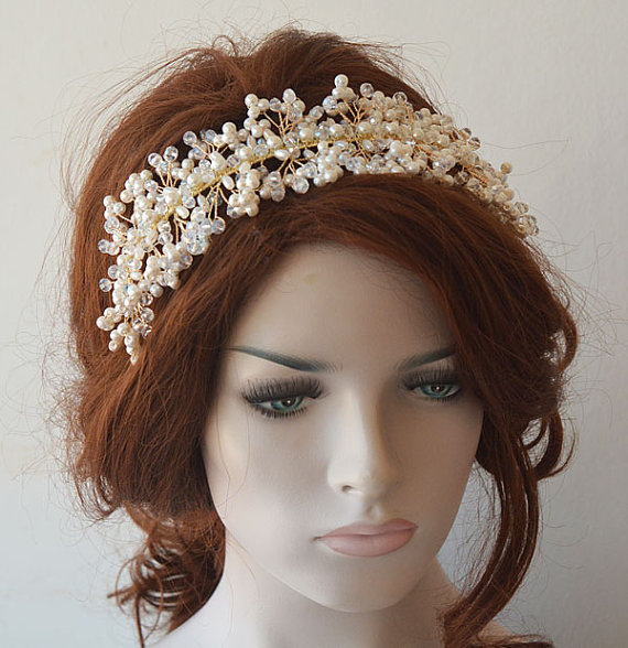 Hochzeit - Pearl Headpiece, Wedding Pearl Headband, Wedding Headpiece, Bridal Tiara, Bridal Jewelry