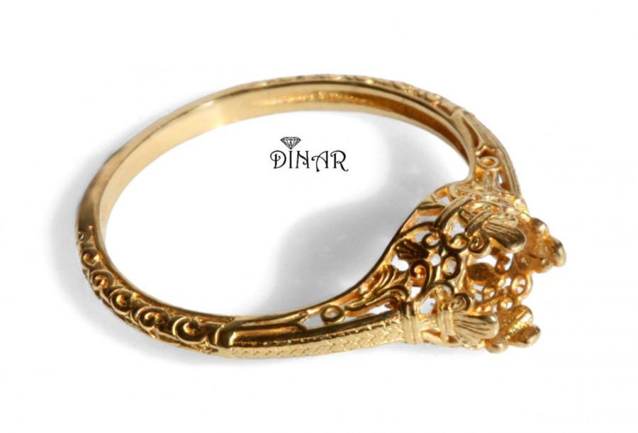 Mariage - 14k gold ring without gemstone, Ring setting Vintage gold Engagement ring, 18k gold ring setting, antique engagement ring, promise ring