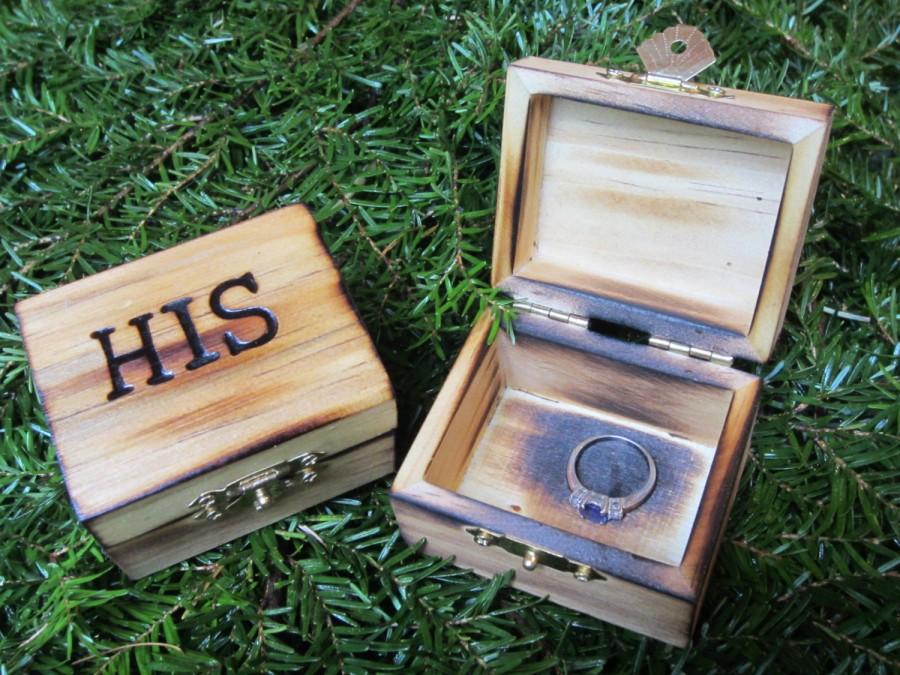 Mariage - Ring box, Ring bearer box, rustic wood ring box, rustic wedding decor, his and hers ring boxes, mr and mrs ring box, custom ring box