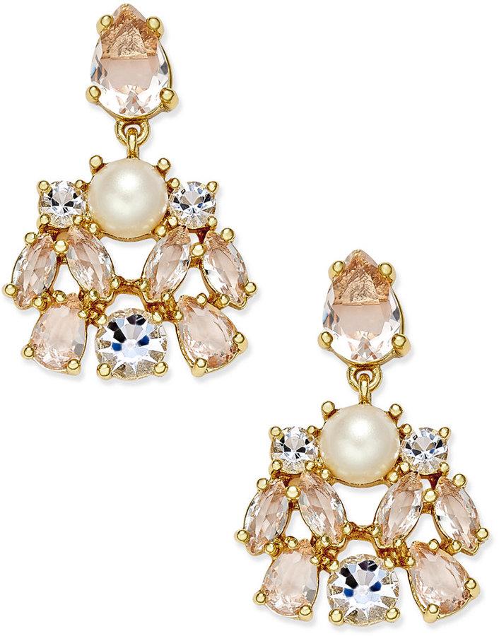 Wedding - kate spade new york Gold-Tone Imitation Pearl and Crystal Drop Earrings