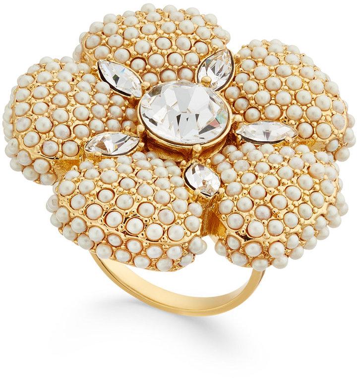 Hochzeit - kate spade new york Gold-Tone Imitation Pearl and Crystal Flower Statement Ring