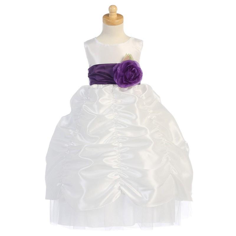 زفاف - Blossom White Taffeta Dress w/ Shirred Skirt and Detachable Sash & Flower Style: BL216 - Charming Wedding Party Dresses