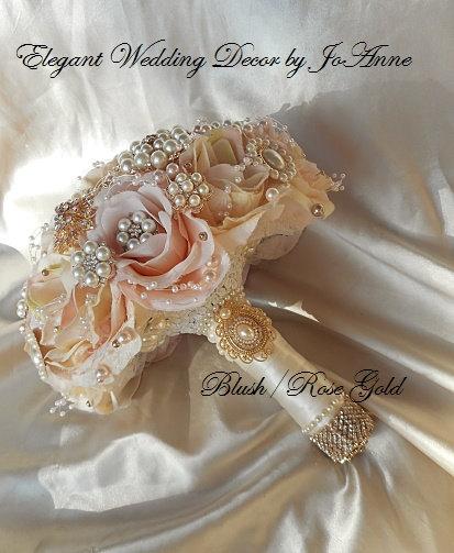 Свадьба - Vintage Style Bridal Brooch Bouquet, DEPOSIT ONLY for a Pink and Ivory Gold Brooch Bouquet, Brooch Bouquet, Custom Jeweled Bridal Bouquet