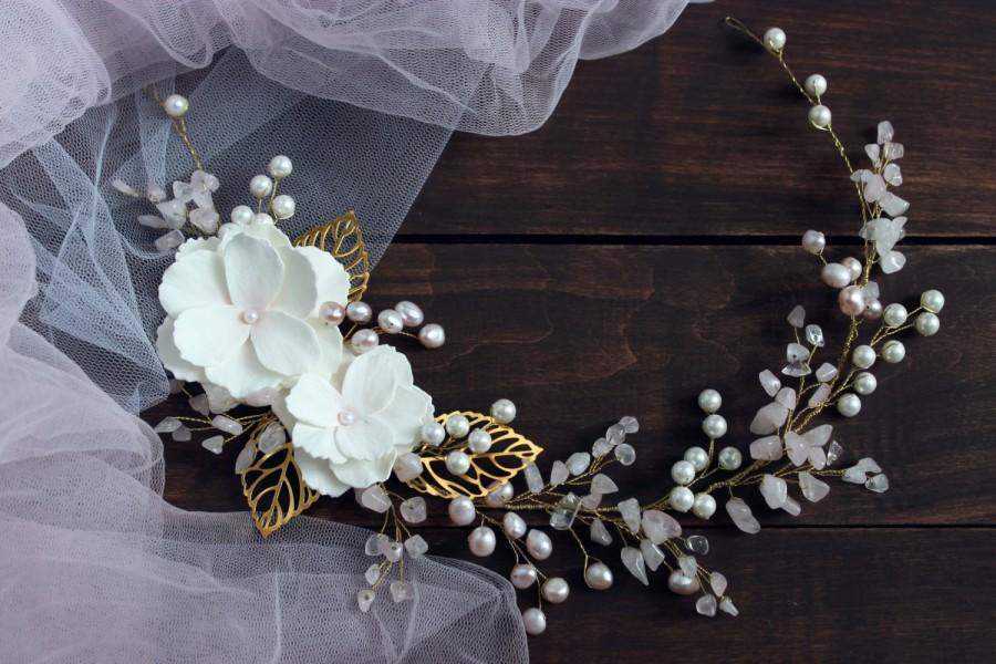 Hochzeit - Bridal pearl vine, Bridal headpiece, Pink pearl wreath, Pink quartz vine, Wedding headpiece, Bridal wreath, Bridal pink wreath, Wedding vine