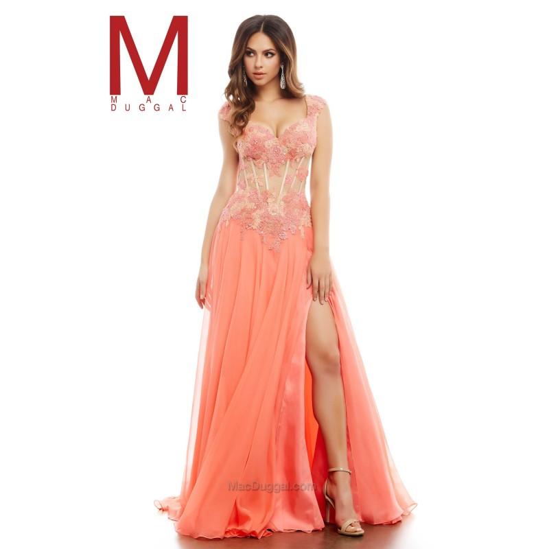 Свадьба - Aqua Cassandra Stone 10018A - Chiffon High Slit Lace Sheer Dress - Customize Your Prom Dress