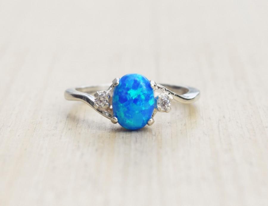 زفاف - Silver Lab Opal Ring, Dark Blue Opal Ring, Blue Opal Ring, Opal Engagement Ring, Promise Ring, Sapphire Opal Ring, October Birthstone