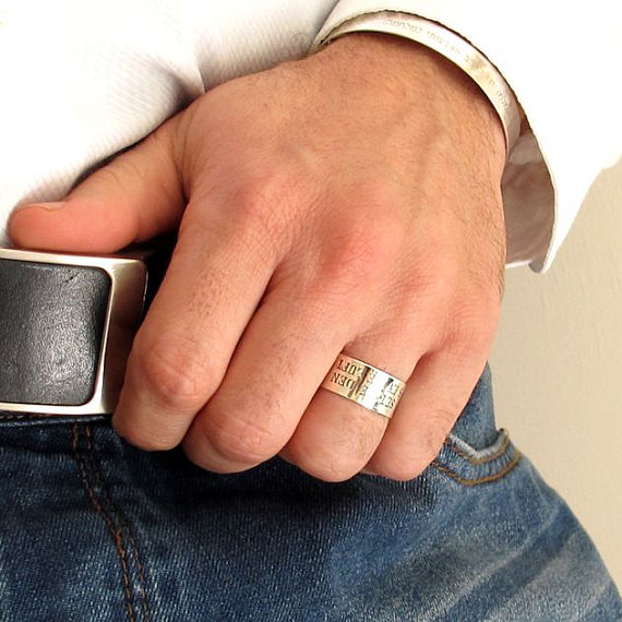 زفاف - Personalized Sterling Silver Ring for Men - Custom Engraved Mens Band - Message ring Mens Rings - Mens wide band Ring Personalized Rings