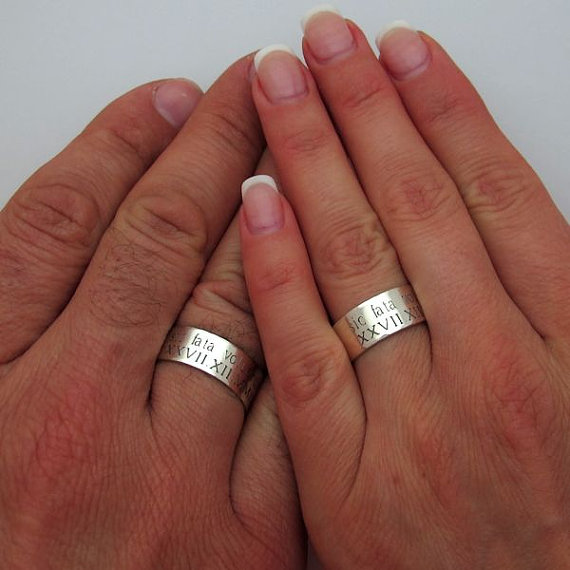 زفاف - Couple Rings Set - Personalized Sterling Silver Rings - 2 Custom Engraved Rings - His and Her Rings - Romantic rings - Engagement Gift