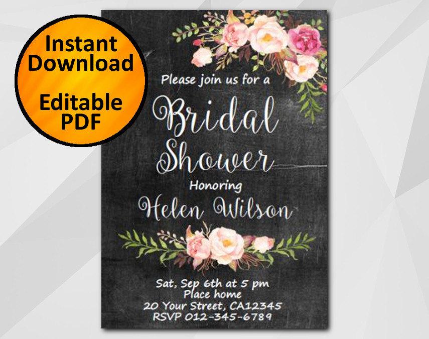 زفاف - Editable Bridal Shower Invitation, Chalkboard Invitation, Instant Download diy wedding, etsy Bridal Shower invitation XB002c4