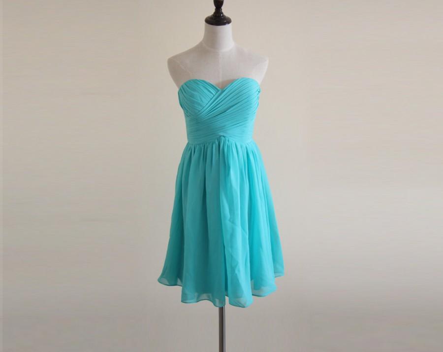 Свадьба - Blue Bridesmaid Dress Knee-length Chiffon Short Strapless Bridesmaid Dress-Custom Dress