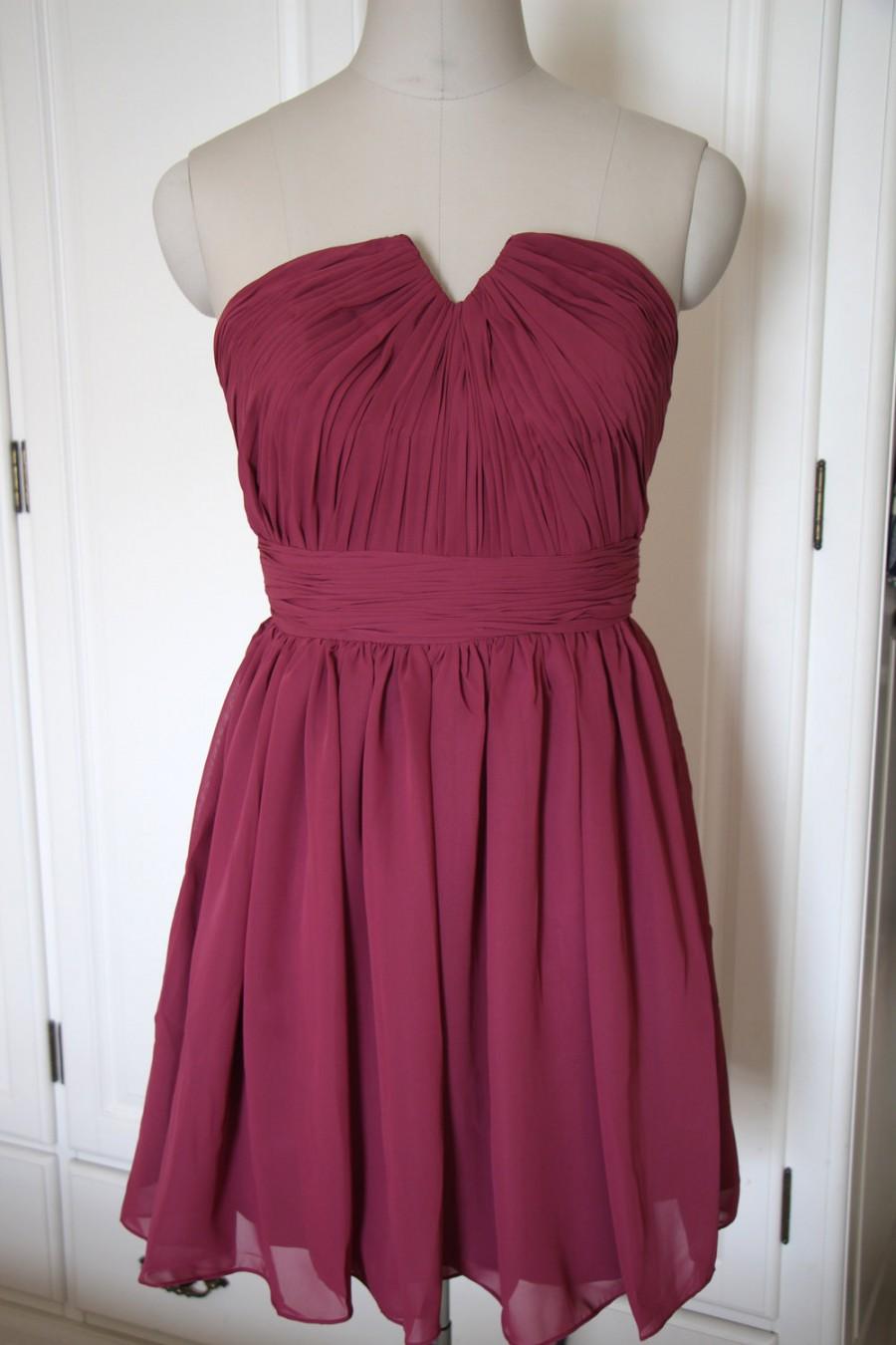 Свадьба - Red Purple Short/Floor Length Strapless Bridesmaid Dress Chiffon Red Bridesmaid Dress-Custom Dress