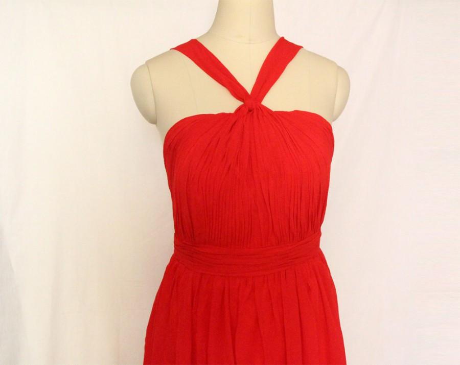 زفاف - Red Short/Floor Length Bridesmaid Dress Halter Chiffon Strapless Bridesmaid Dress-Custom Dress