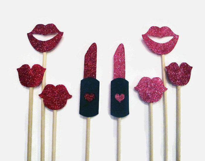 زفاف - Glitter Lips & Lipstick Photo Booth Props
