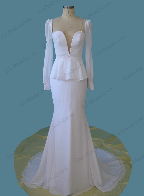 زفاف - Vintage style plunging peplum mermaid wedding dress