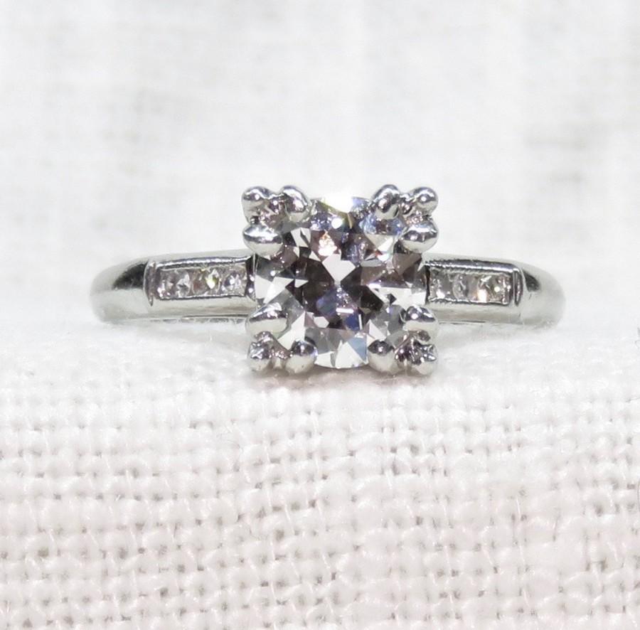 Hochzeit - Art Deco Style Platinum Diamond Engagement Ring .93 Carats
